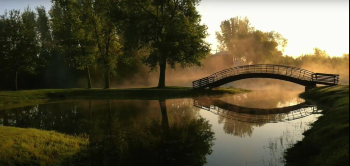 Arched walking bridge